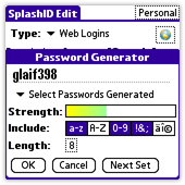 Password generator creates unguessable passwords on Treo or Palm OS