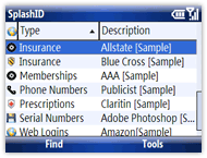 List view in SplashID Password Manager
