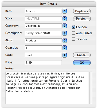 Item Details Dialog